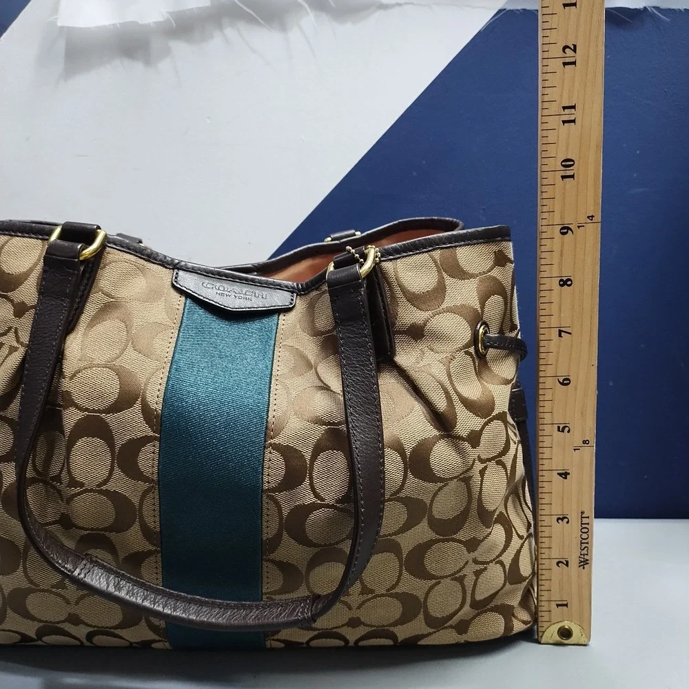 Coach Signature Handbag Womens Multi Canvas Double Handles Magnetic Closure